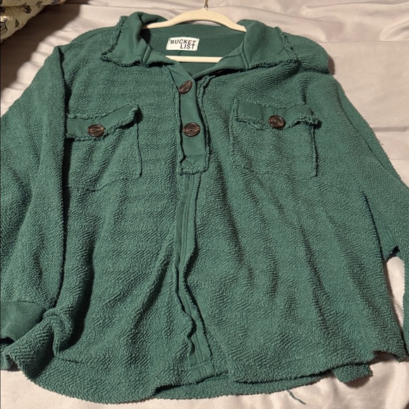 BUCKETLIST Tops - BUCKETLIST Green Oversized Button-Up Shirt